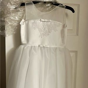 Joan Calabrese For Mon Cheri Illusion Tulle Satin Dress